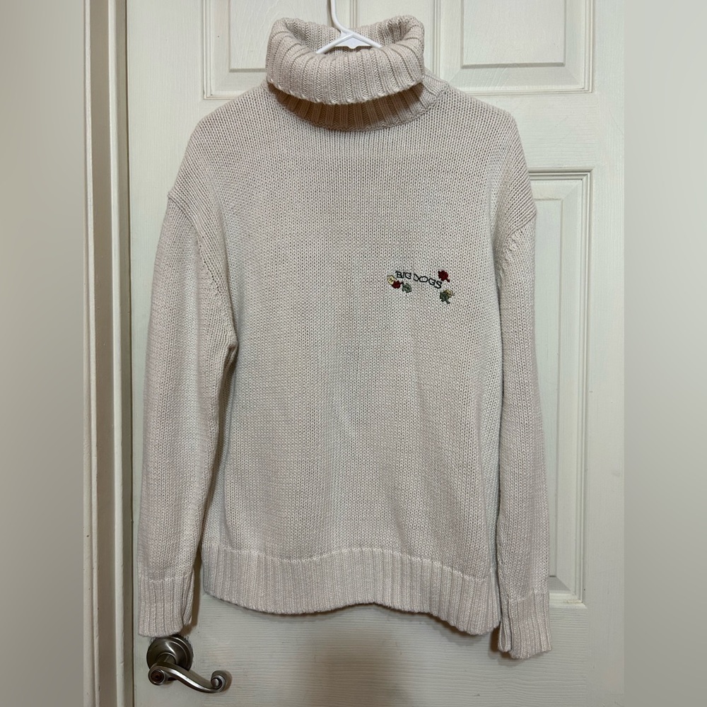 VTG Big Dogs Sweater Womens XL Embroidered logo Heavy Knit Retro Turtleneck